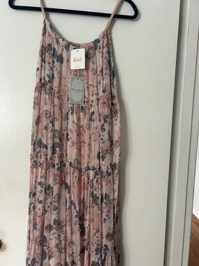 NWT Floral Pleated Silk-Blend Maxi Dress - Pink Multi